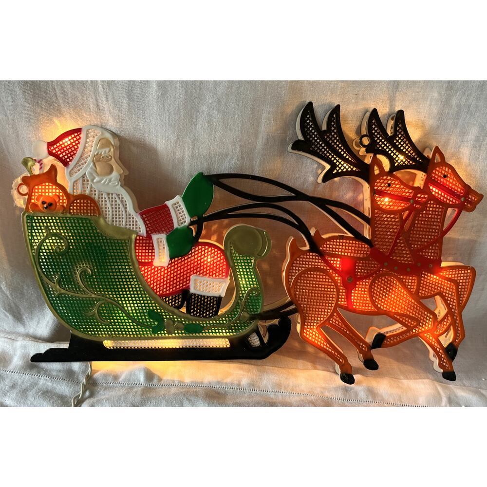 Vintage 1990s Premier Light up Wall Santa and Reindeer